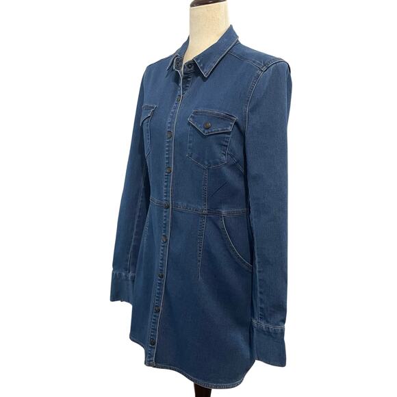 Free People Jean Dynamite Mini Dress Long Sleeve Stretch Denim Blue Women's M - Picture 5 of 16